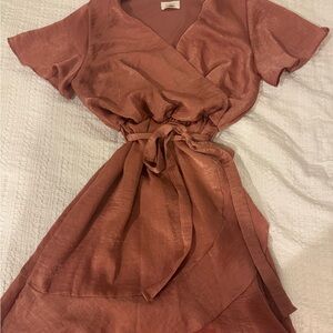 Pink Lily Asymmetrical Wrap Dress in Dusty Rose